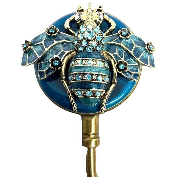 BLUE BEE JEWELED PURSE HOOK HANDBAG HOLDER CRYSTAL TABLE HANGER GIFT IDEA - Picture 2 of 4